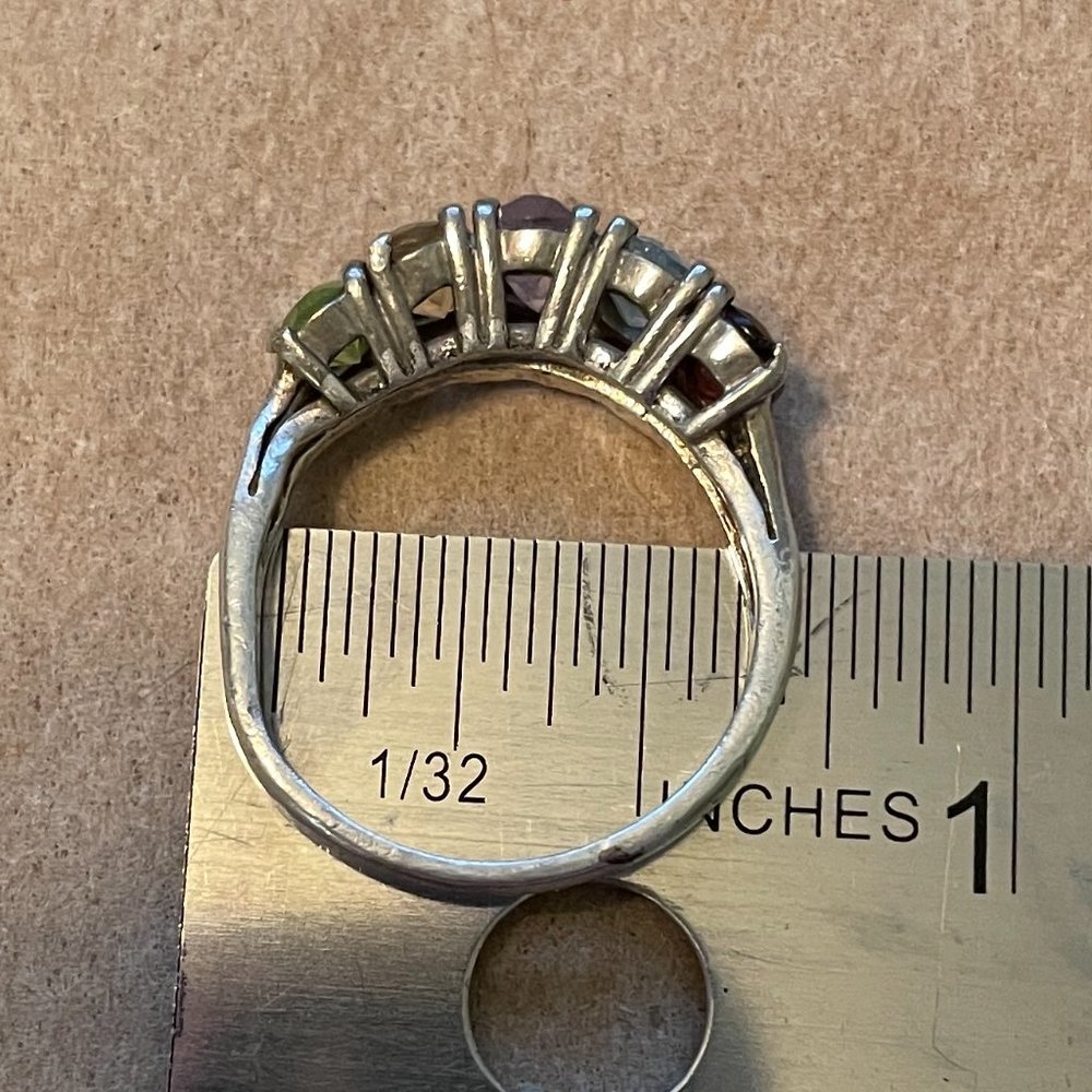 Sterling and Semi Precious Stone Rainbow Ring 6 - Picture 12 of 13